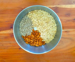 dry ingredients of matcha granola
